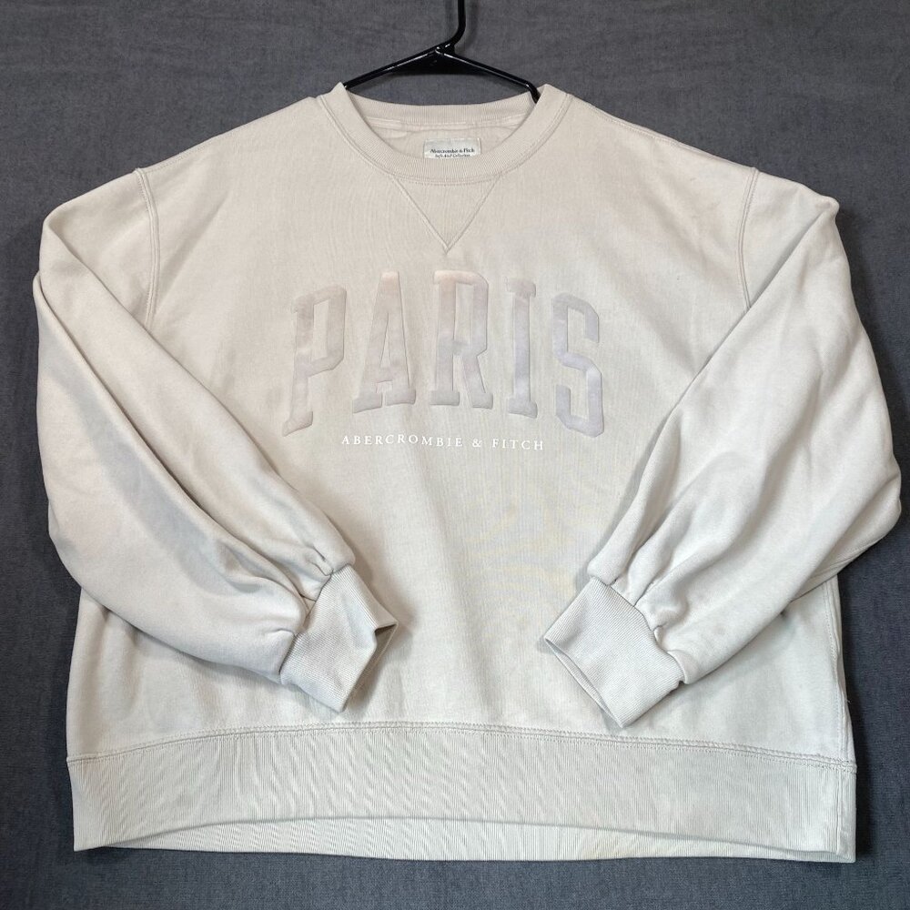 Abercrombie & Fitch Paris Logo Sweatshirt Large Beige Cotton Blend Womens Sz L